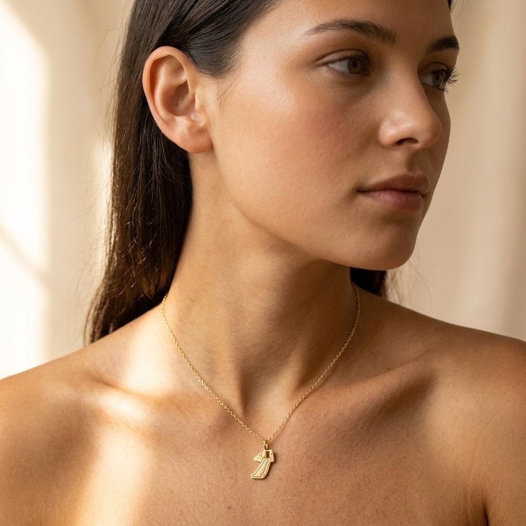 Gold pendant shaped like a deployed aircraft evacuation slide on a fine chain (2 of 8)