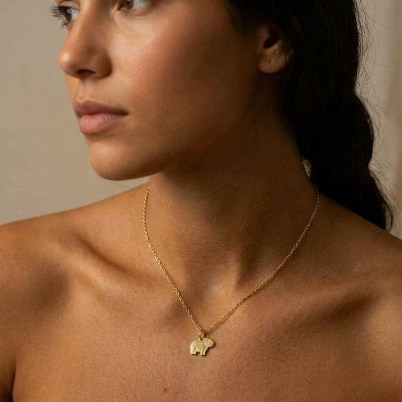 Tiny gold capybara pendant on a fine cable chain with a lobster clasp (2 of 8)