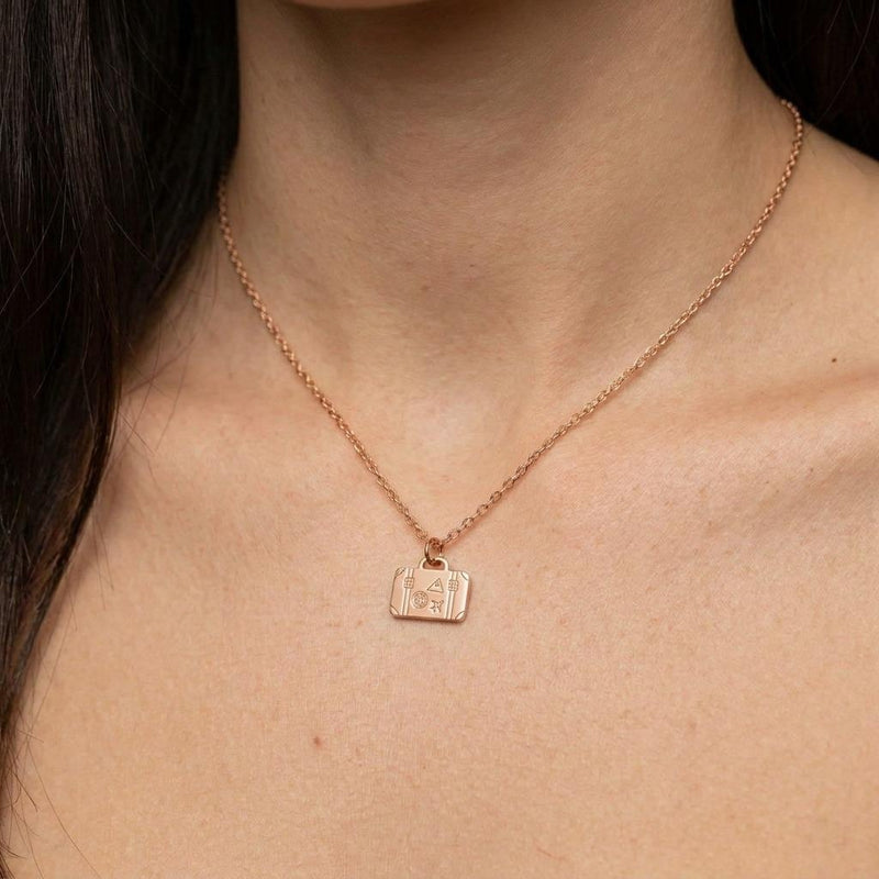Small gold suitcase pendant with top handle and front clasps on a thin chain (2 of 7)