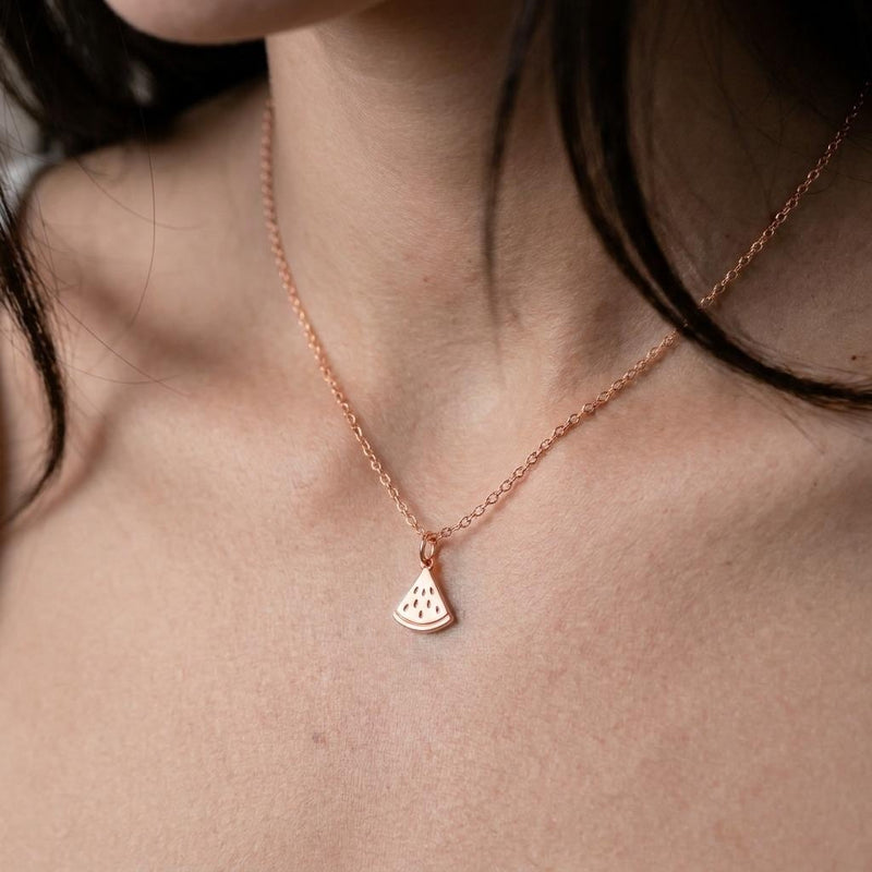 Small gold watermelon slice pendant with seed detail on a fine chain (3 of 9)