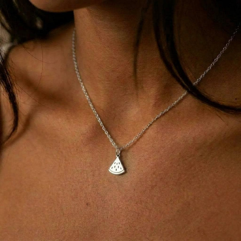 Small gold watermelon slice pendant with seed detail on a fine chain (6 of 9)