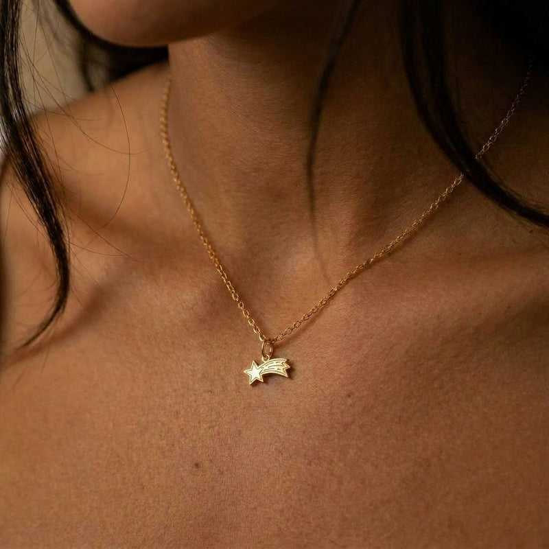 Dainty gold shooting star charm necklace on a fine cable chain (5 of 8)