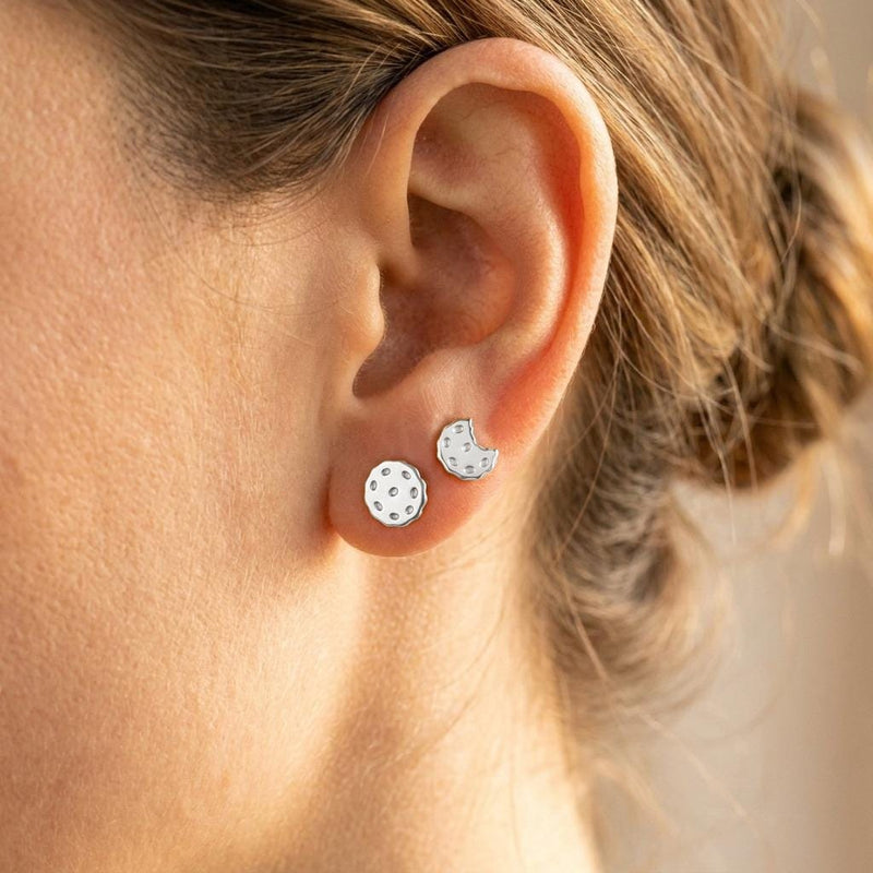 Pair of gold chocolate chip cookie stud earrings with textured edges and chips (3 of 9)