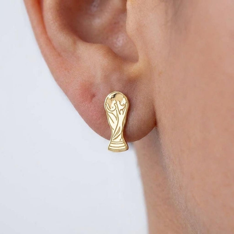 Pair of small soccer trophy stud earrings in polished gold (2 of 9)