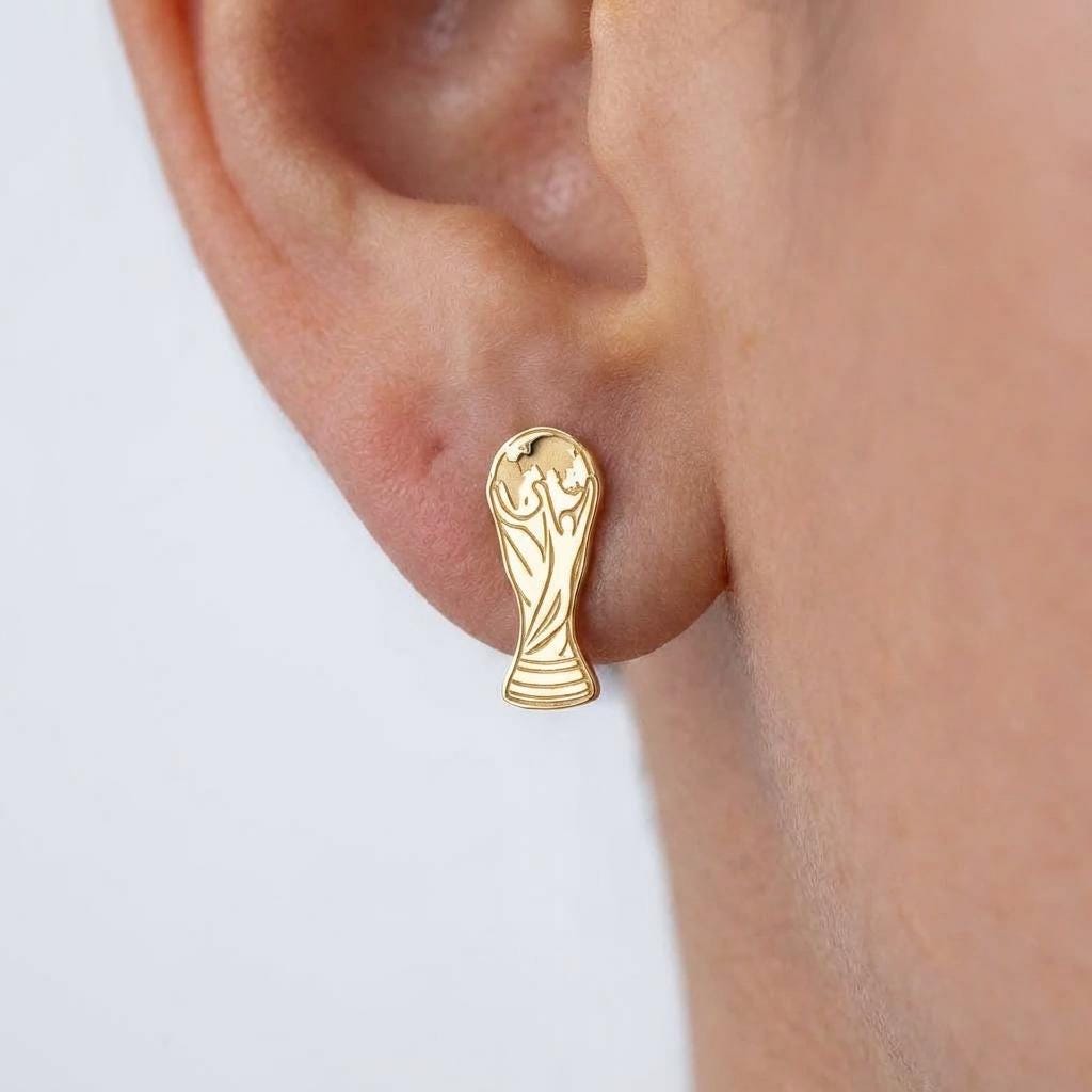 Pair of small soccer trophy stud earrings in polished gold (2 of 9)
