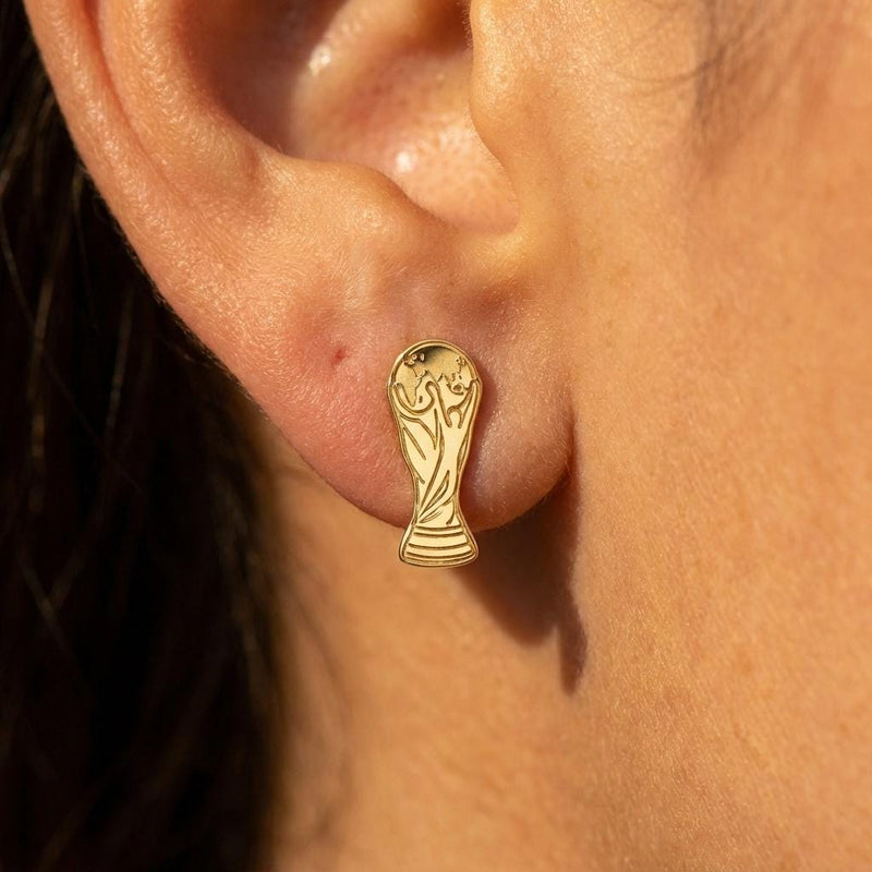 Pair of small soccer trophy stud earrings in polished gold (3 of 9)