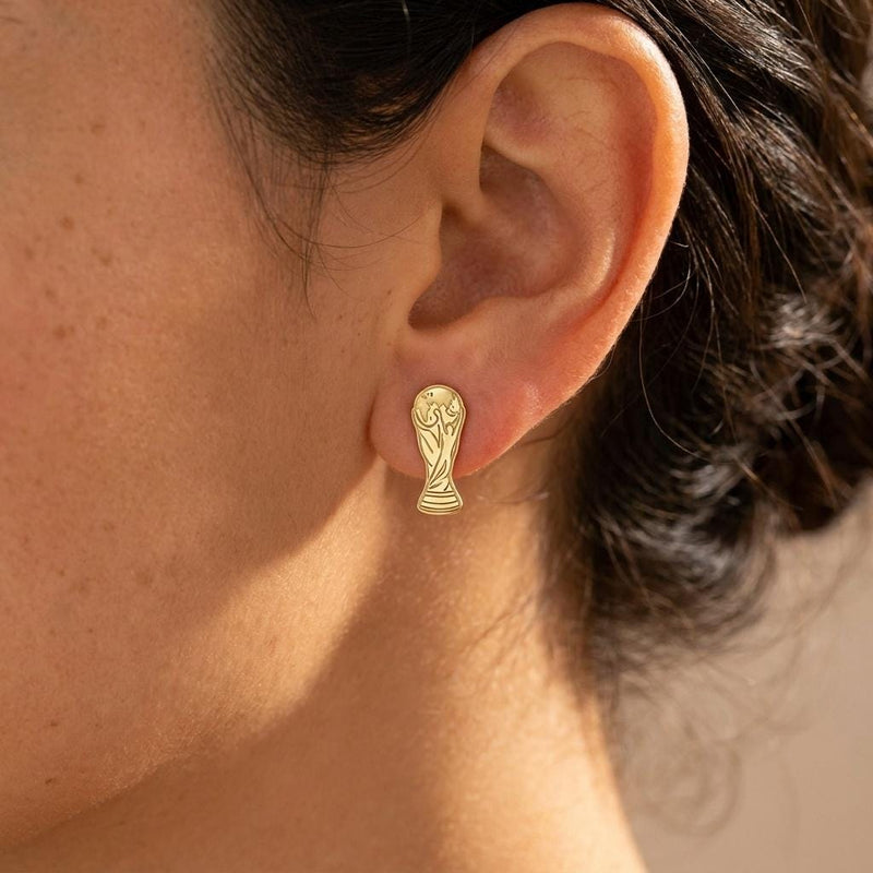 Pair of small soccer trophy stud earrings in polished gold (5 of 9)
