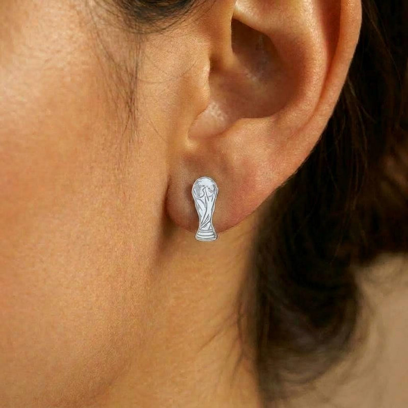 Pair of small soccer trophy stud earrings in polished gold (6 of 9)