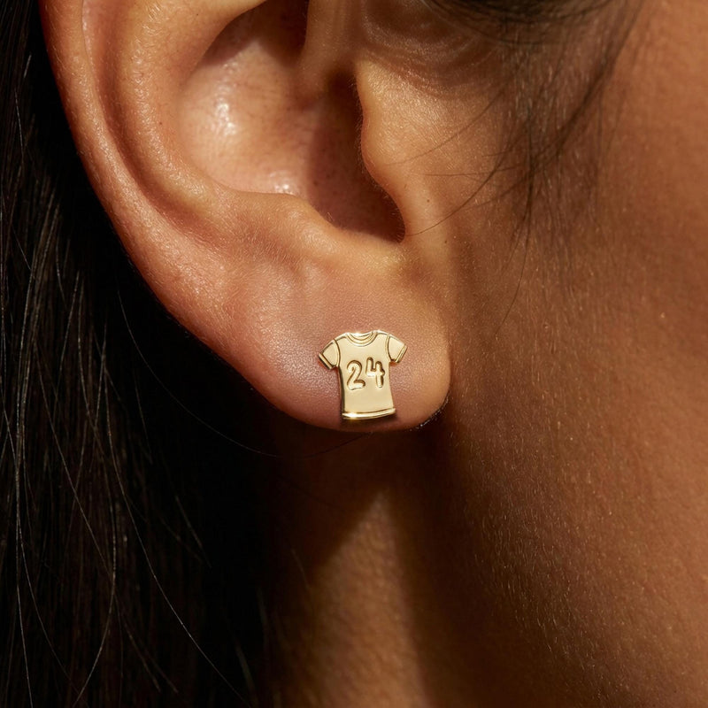 Pair of gold soccer jersey stud earrings with short sleeves and a number panel (3 of 9)