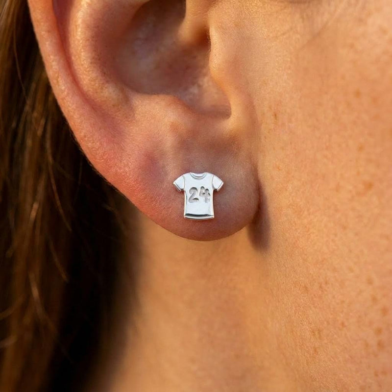 Pair of gold soccer jersey stud earrings with short sleeves and a number panel (4 of 9)