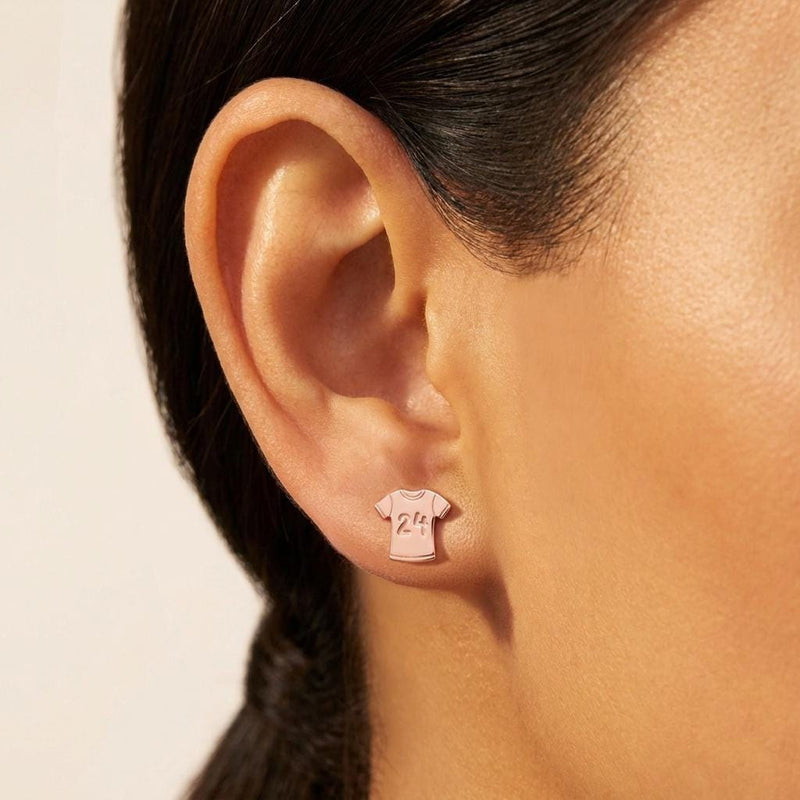 Pair of gold soccer jersey stud earrings with short sleeves and a number panel (5 of 9)