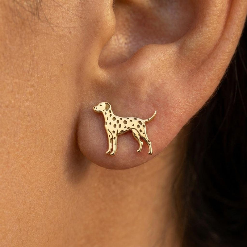 Pair of gold dalmatian dog stud earrings with punched spots (2 of 6)