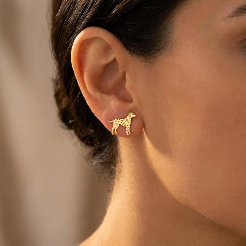Pair of gold dalmatian dog stud earrings with punched spots (3 of 6)