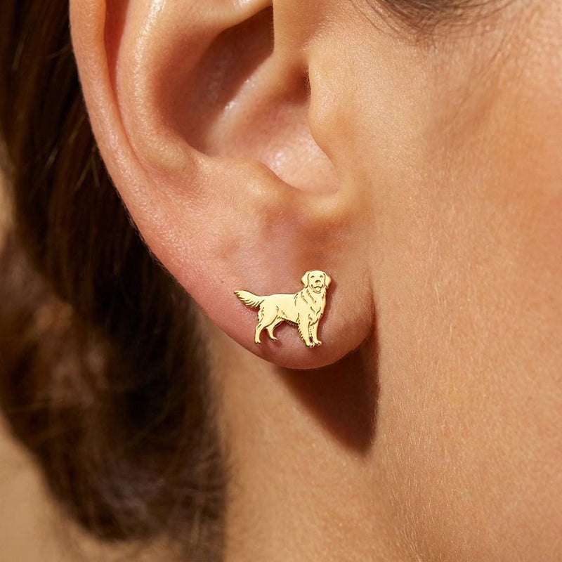 Small gold golden retriever dog stud earrings shown from the side (2 of 7)