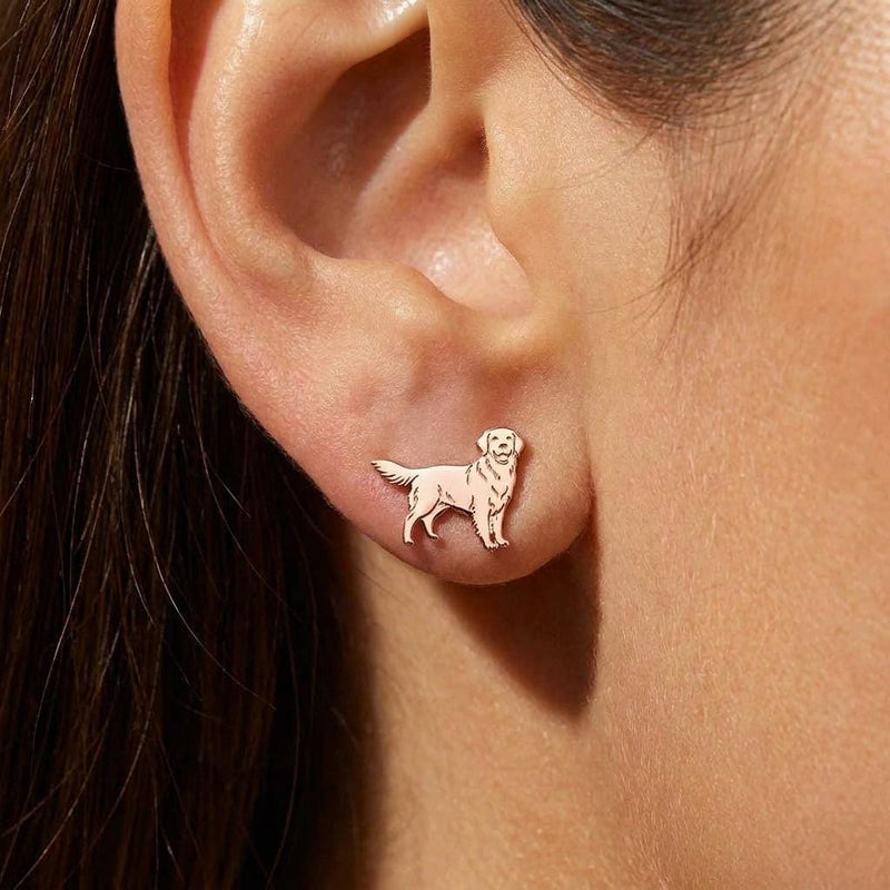 Small gold golden retriever dog stud earrings shown from the side (4 of 7)