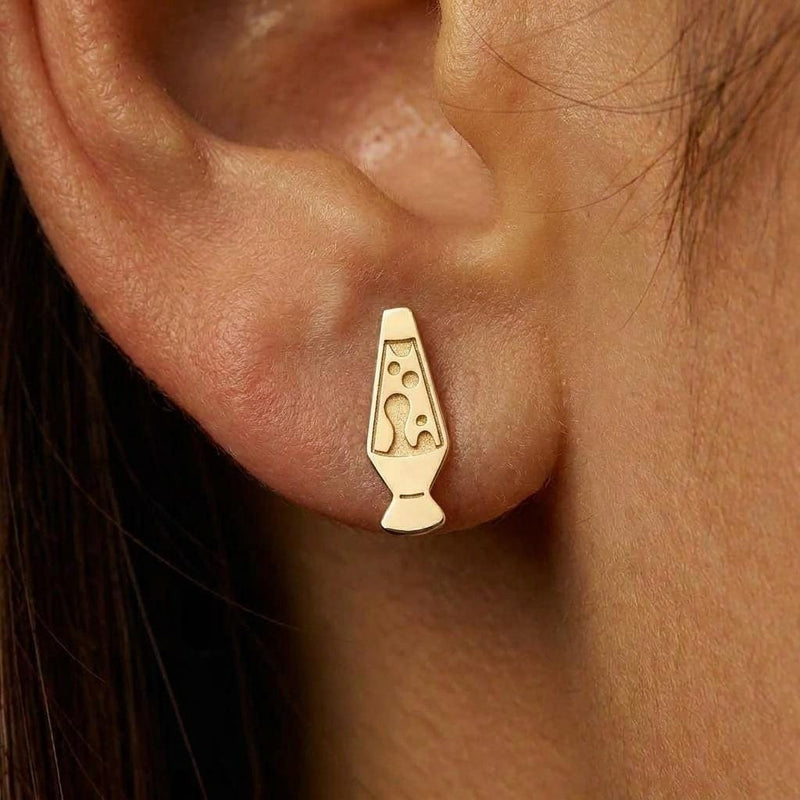 Pair of gold lava lamp stud earrings with blobs inside the glass (2 of 8)