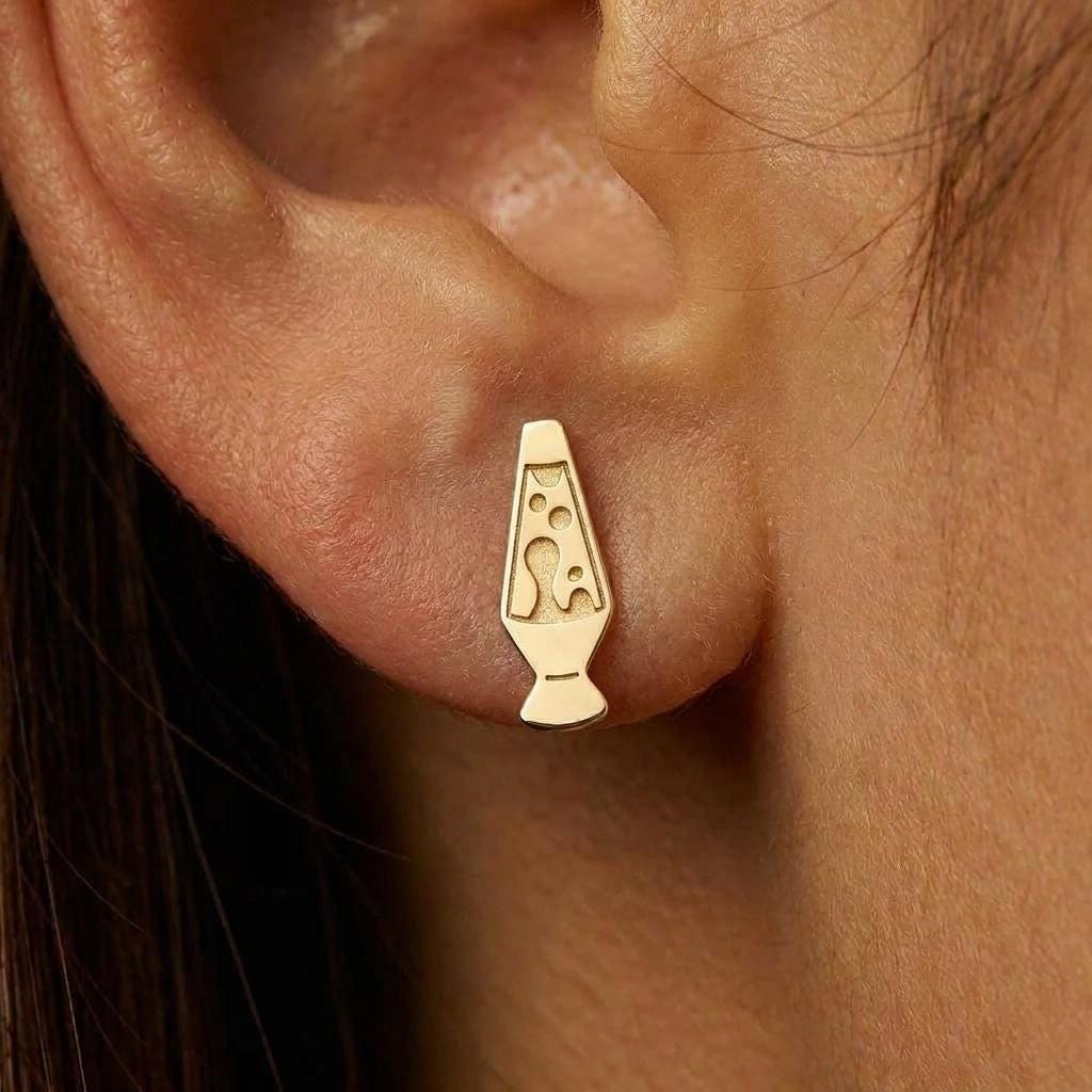 Pair of gold lava lamp stud earrings with blobs inside the glass (2 of 8)