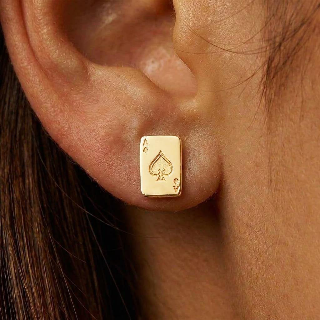 Pair of small gold ace of spades playing card stud earrings (2 of 8)