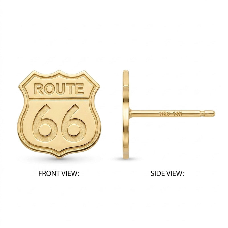 Pair of tiny gold Route 66 highway shield stud earrings