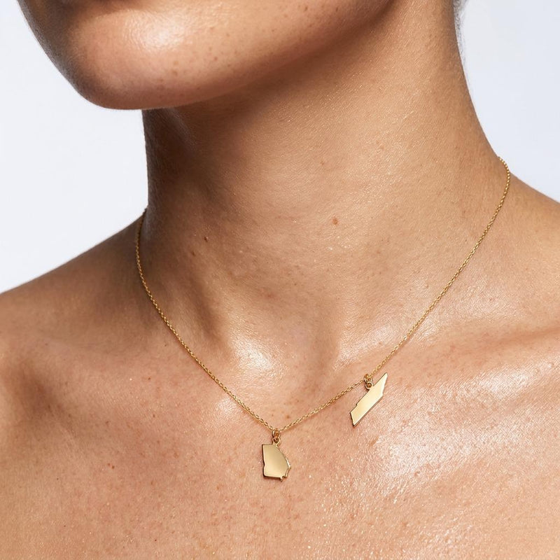 Two tiny state outline pendants on a fine gold cable chain (3 of 8)