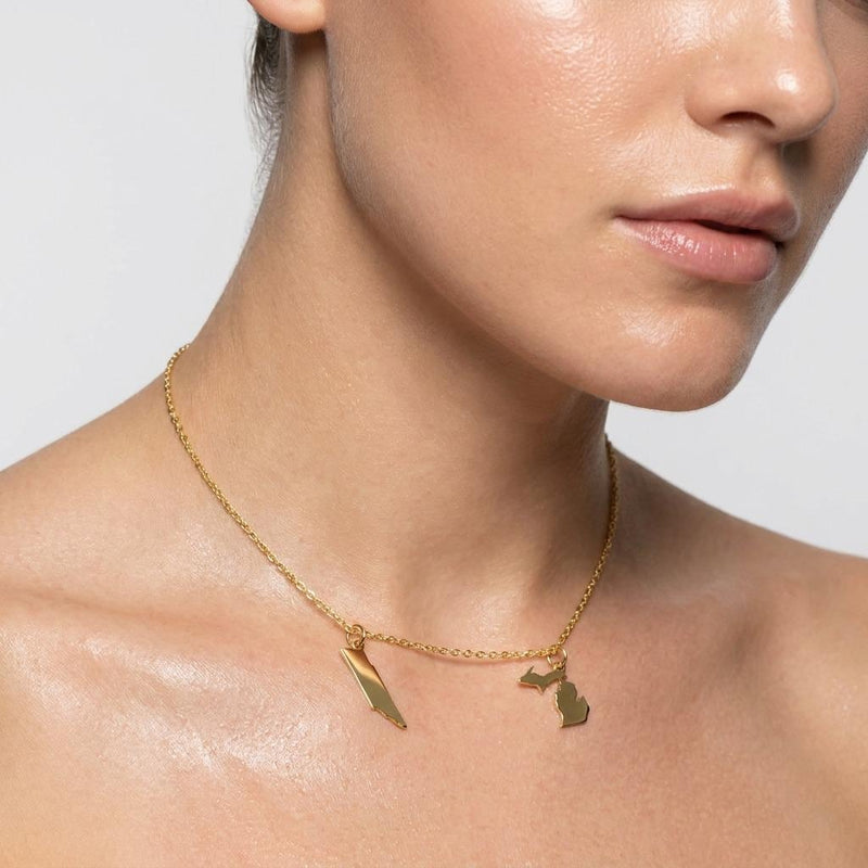 Two tiny state outline pendants on a fine gold cable chain (4 of 8)