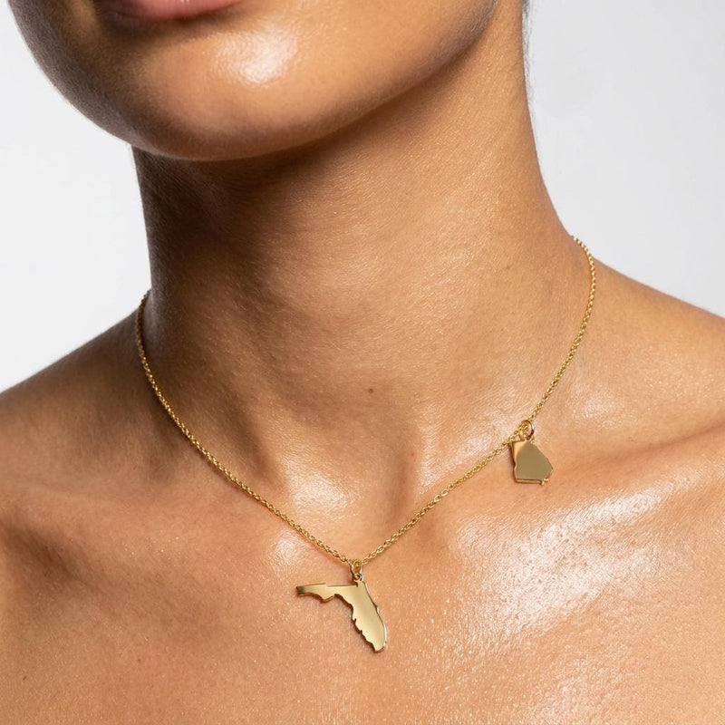 Two tiny state outline pendants on a fine gold cable chain (5 of 8)