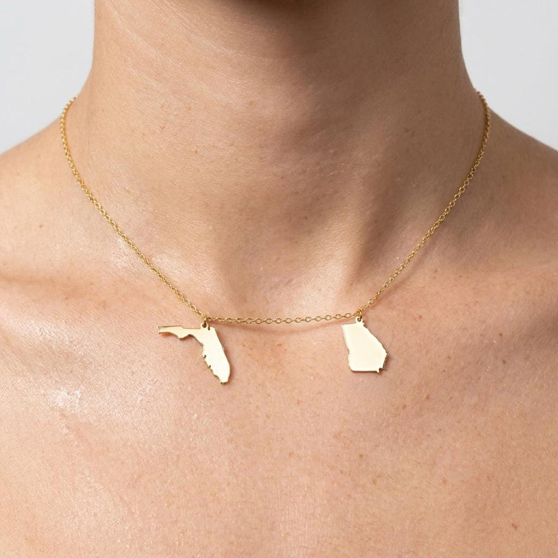 Two tiny state outline pendants on a fine gold cable chain (6 of 8)