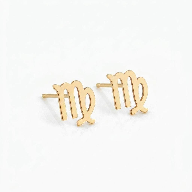 Pair of tiny zodiac sign glyph stud earrings in gold