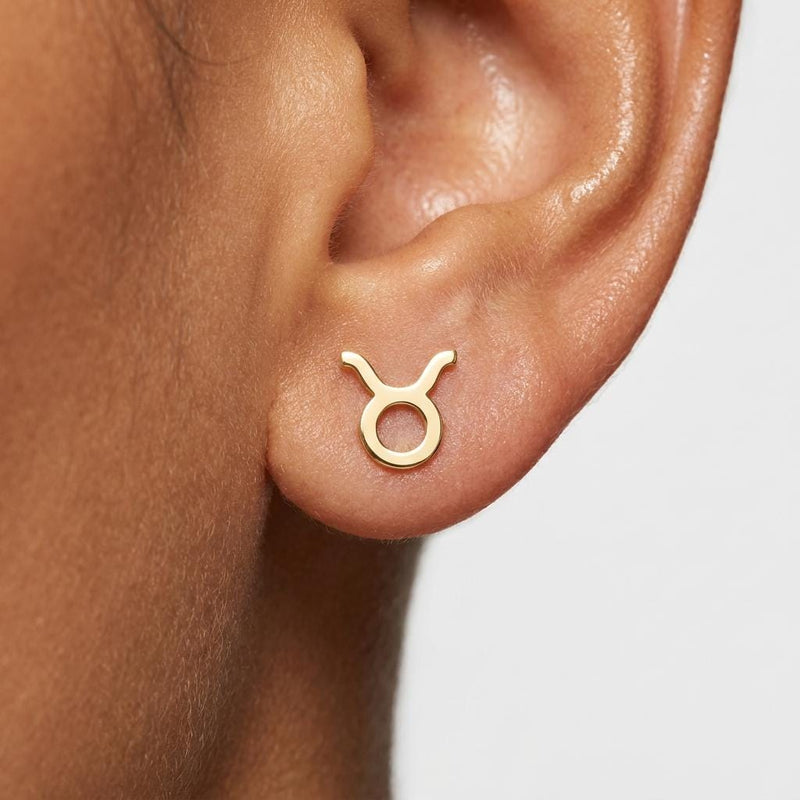 Pair of tiny zodiac sign glyph stud earrings in gold (11 of 14)
