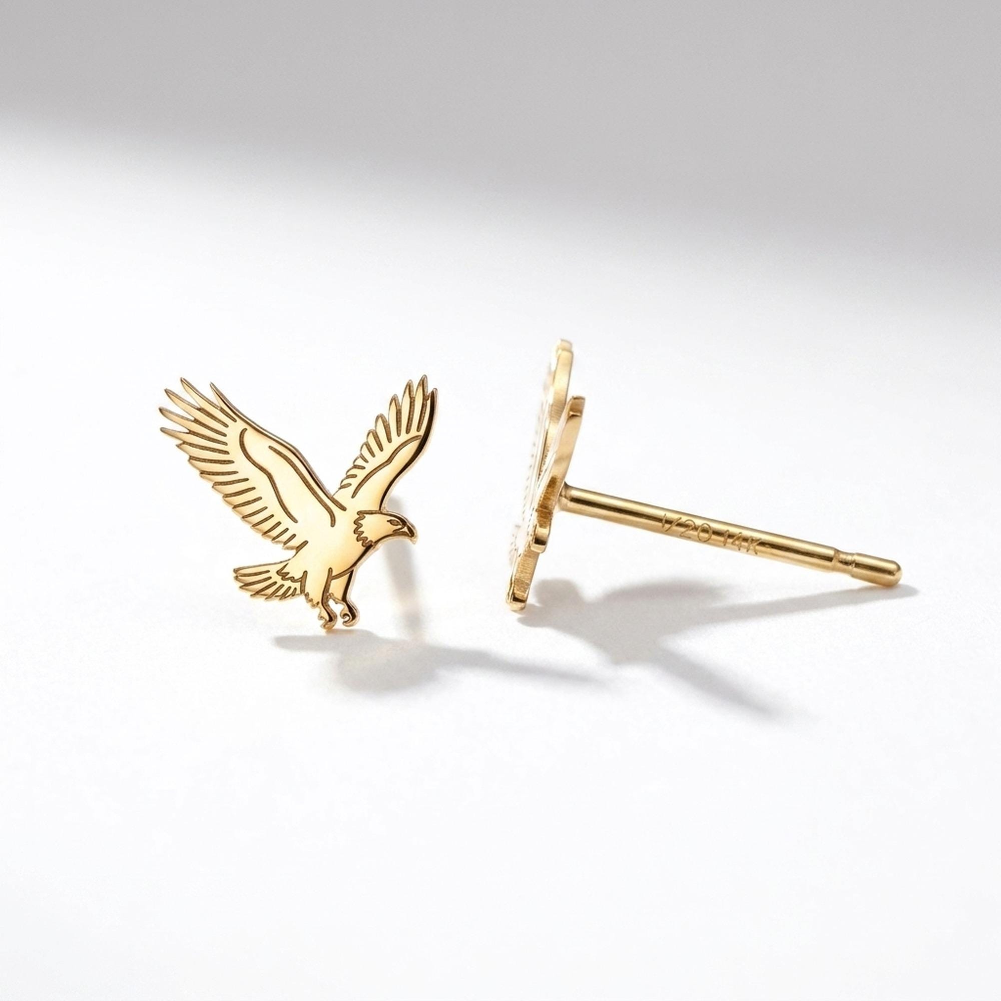 Pair of gold bald eagle stud earrings with spread wings (2 of 6)