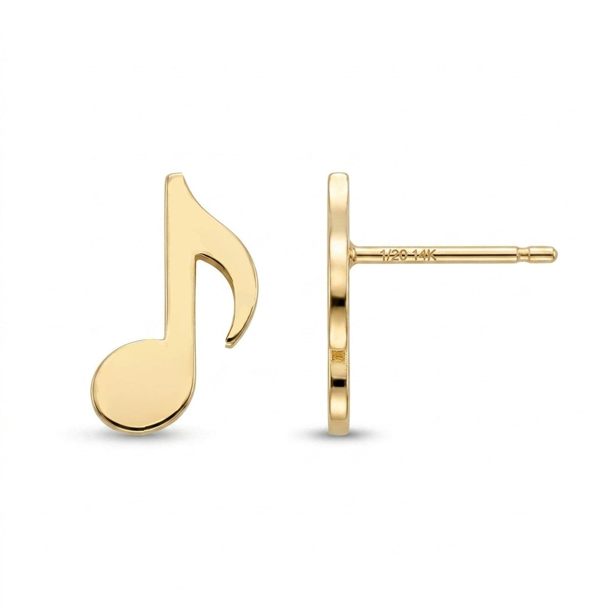 Pair of small gold eighth note music stud earrings
