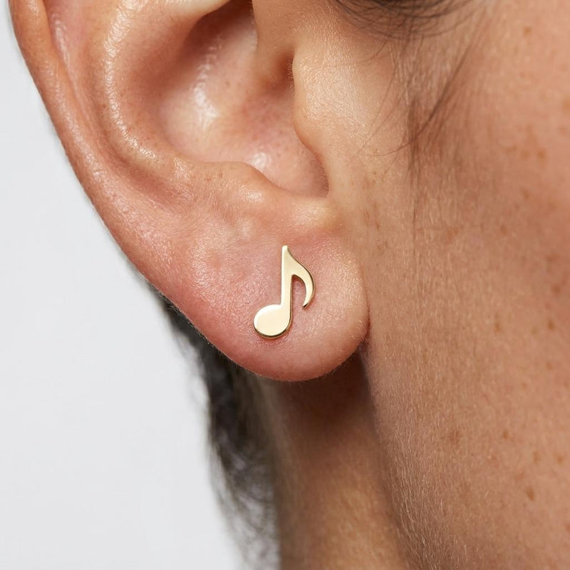 Pair of small gold eighth note music stud earrings (2 of 6)