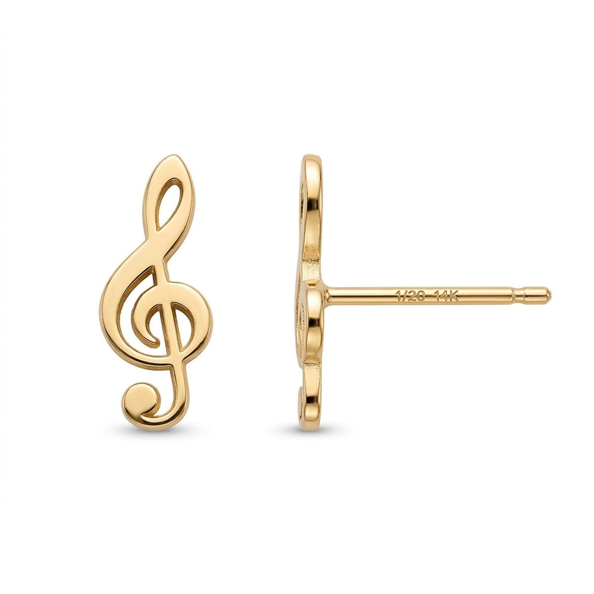 Pair of small gold treble clef stud earrings