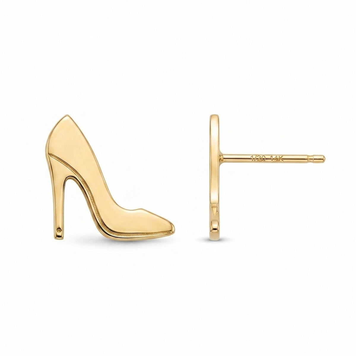Pair of small gold high heel stiletto stud earrings