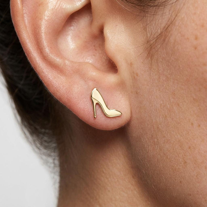 Pair of small gold high heel stiletto stud earrings (2 of 5)