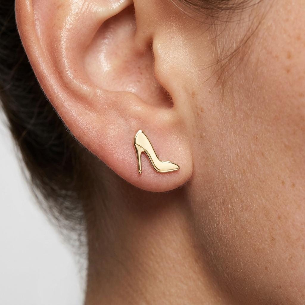 Pair of small gold high heel stiletto stud earrings (2 of 5)