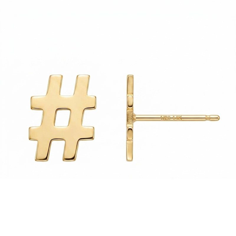 Pair of small gold hashtag or pound sign stud earrings