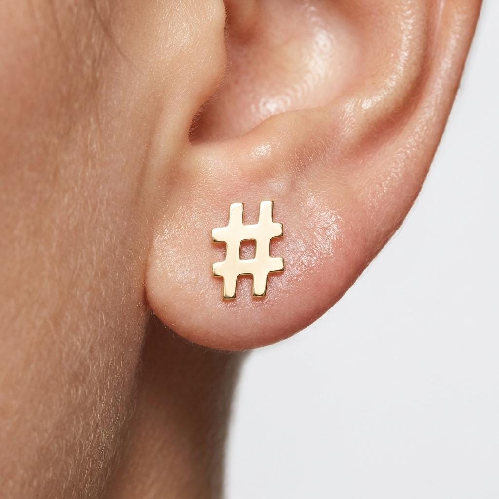 Pair of small gold hashtag or pound sign stud earrings (2 of 6)