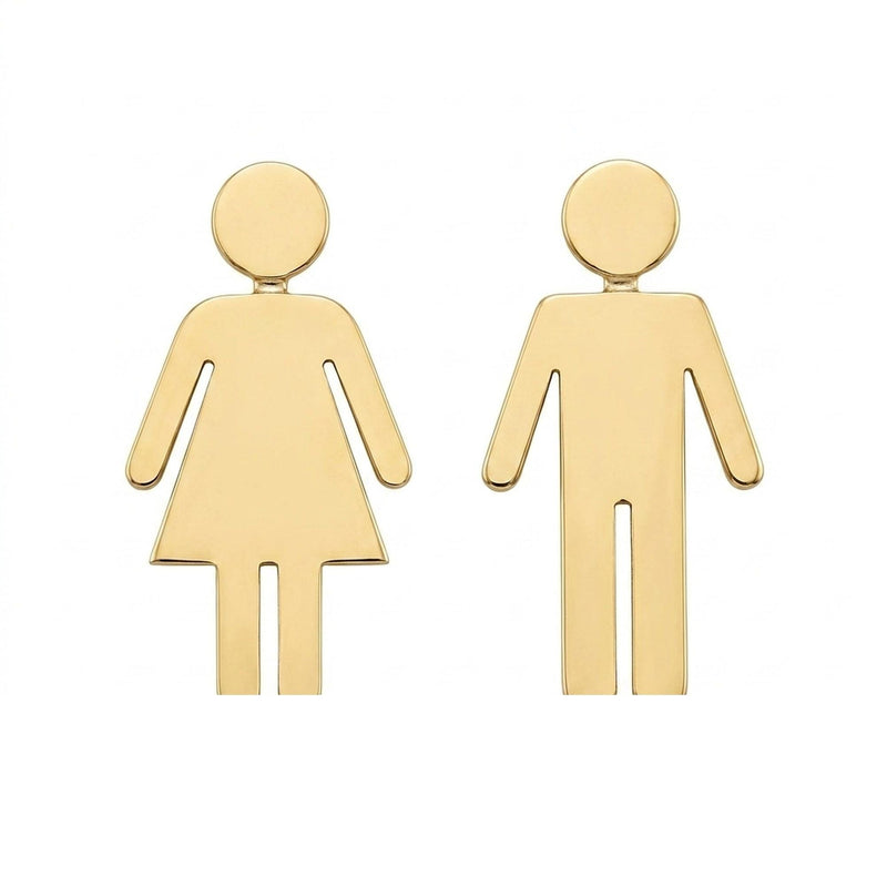 Pair of small gold restroom sign figure stud earrings