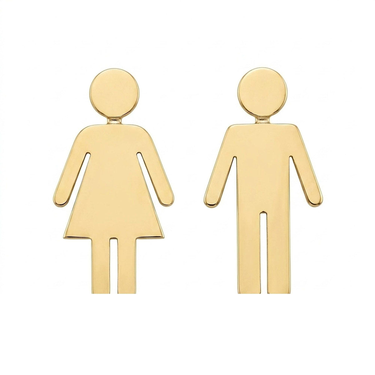 Pair of small gold restroom sign figure stud earrings