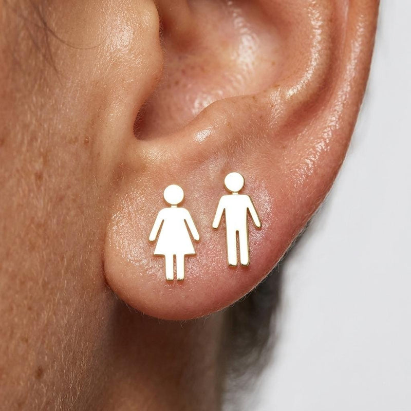 Pair of small gold restroom sign figure stud earrings (2 of 6)