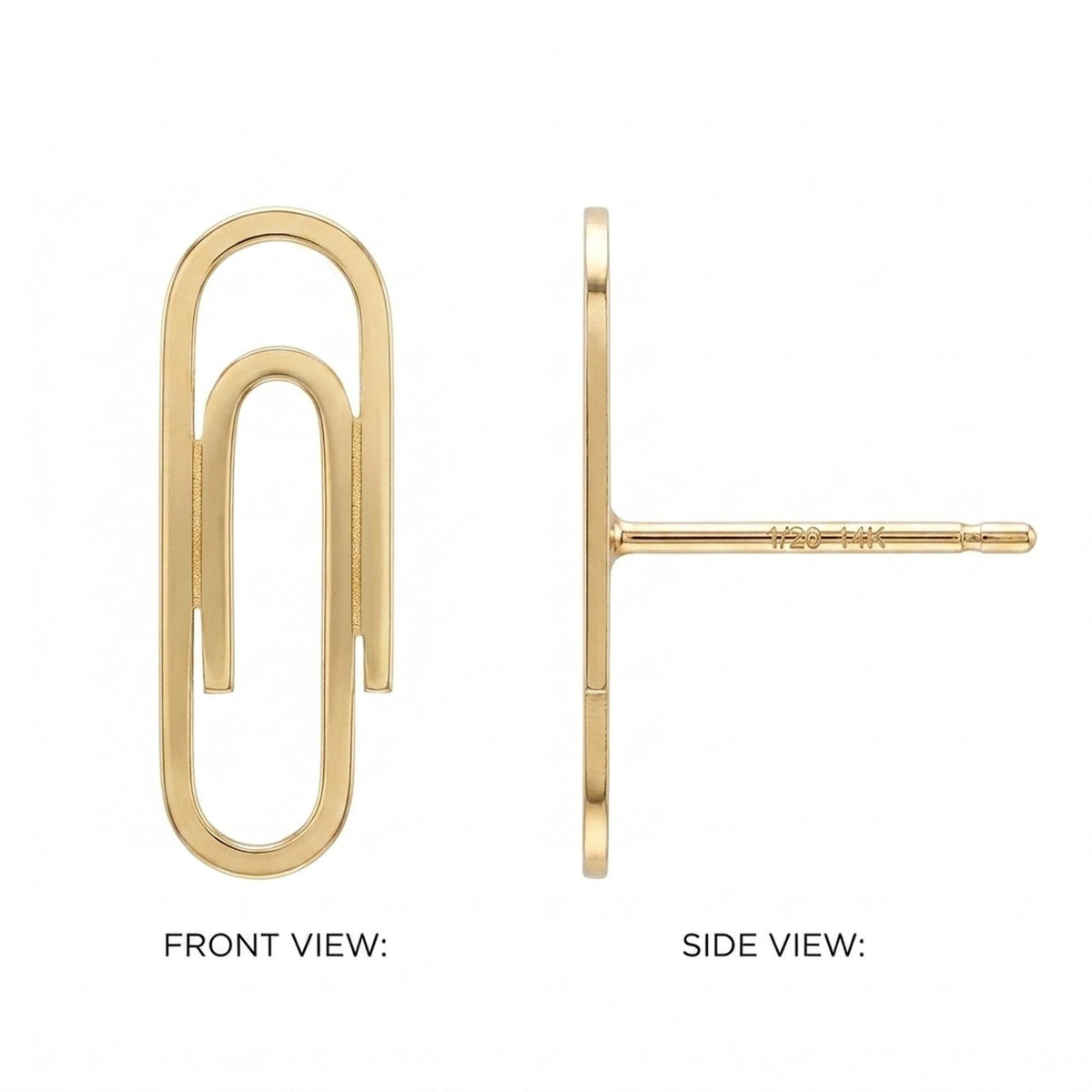 Pair of small gold paperclip stud earrings