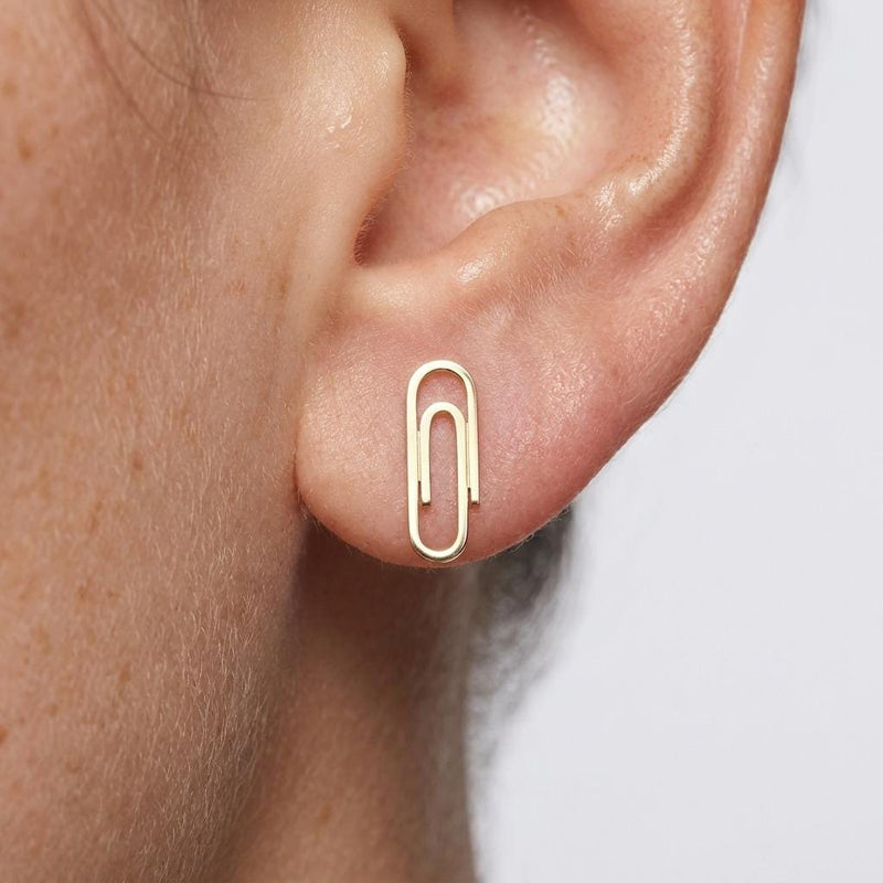 Pair of small gold paperclip stud earrings (2 of 6)
