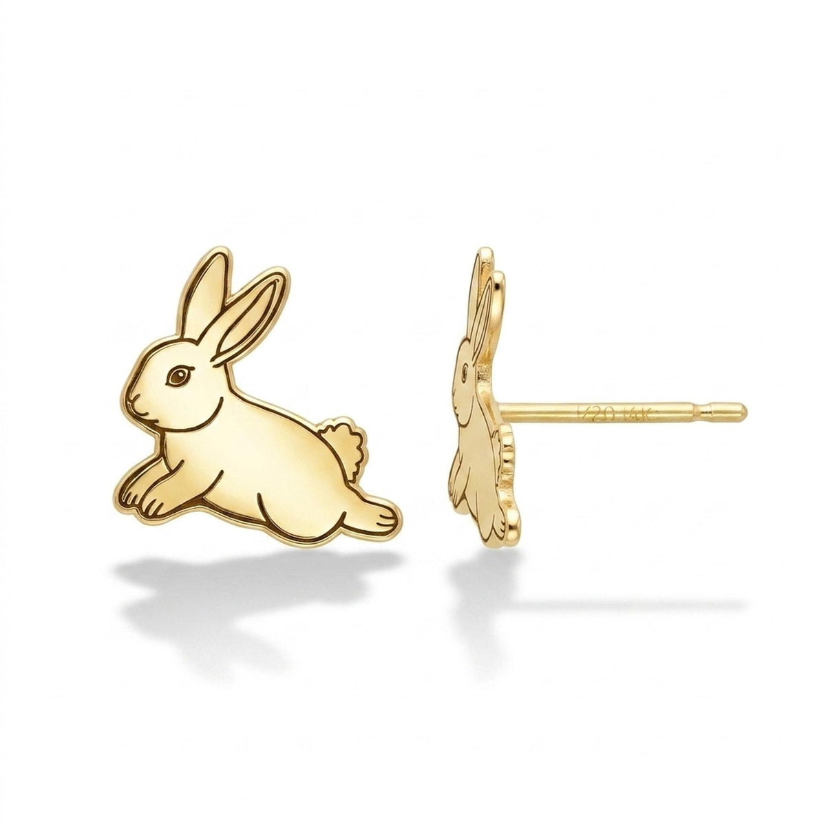 Pair of small sitting bunny stud earrings in gold