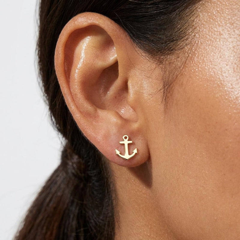 Blooblee Anchor Stud Earrings, 24k gold vermeil