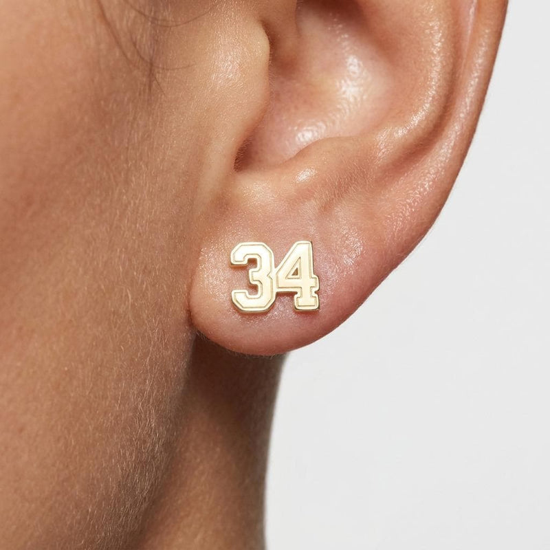 Pair of small gold sports jersey stud earrings with a number on the front (2 of 9)