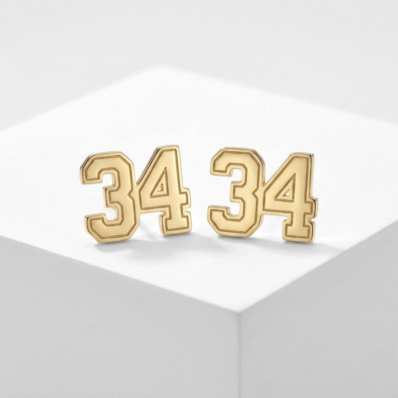 Pair of small gold sports jersey stud earrings with a number on the front (5 of 9)