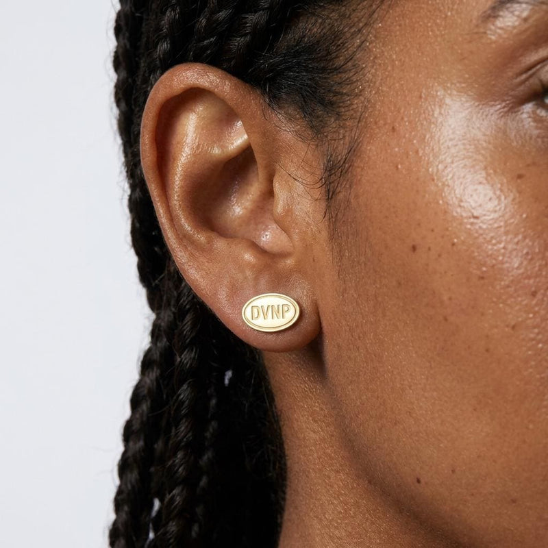 Pair of small gold oval stud earrings with a Death Valley desert scene (2 of 5)