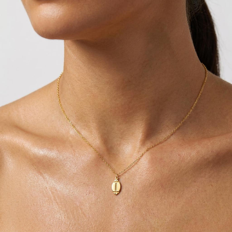 Football Necklace, 24k gold vermeil, photographed on white