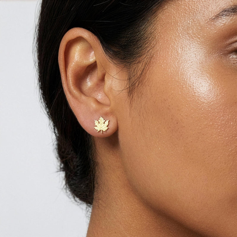 Additional photo of the Maple Leaf Stud Earrings